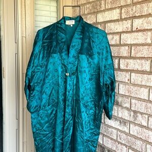 Vintage Silk 100% L Jade Teal Brocade silk long robe Esme